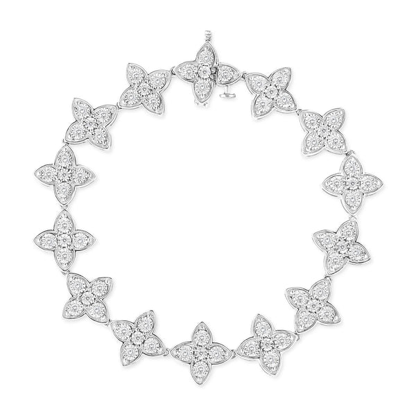 .925 Sterling Silver 1 cttw Miracle-Set Diamond 4 Leaf Clover Link Bracelet (I-J Clarity, I3 Color) - Size 7.25