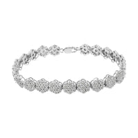 .925 Sterling Silver 2.0 cttw Diamond 7 Stone Floral Cluster Link Bracelet (I-J Color, I3 Clarity) -7.25
