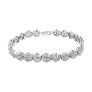 .925 Sterling Silver 2.0 cttw Diamond 7 Stone Floral Cluster Link Bracelet (I-J Color, I3 Clarity) -7.25