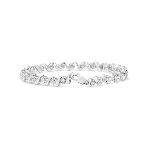 .925 Sterling Silver 1/2 Cttw Round Diamond Halo S-Link Bracelet (I-J Color, I2-I3 Clarity) - 7.25