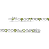 .925 Sterling Silver 1.00 Cttw Diamond and 4.00mm Lab Created Green Heart-Shaped Peridot Infinity Link Bracelet (I-J Color, I2-I3 Clarity) - 7.25