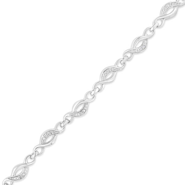 .925 Sterling Silver Prong Set Diamond Accent Curved Spiral Link Bracelet (I-J Color, I3 Clarity) - 7.25