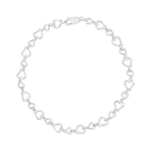 .925 Sterling Silver Prong Set Diamond Accent Alternating Heart Link Bracelet (I-J Color, I3 Clarity) - 7.25" Inches-1