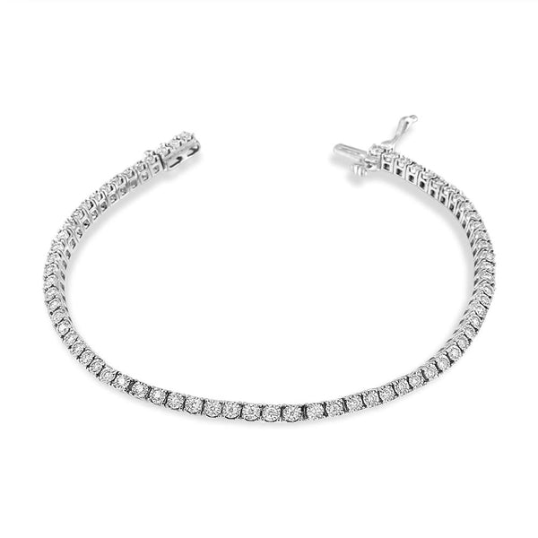 14K White Gold 1.0 Cttw Miracle Set Round-Cut Lab Grown Diamond Illusion Tennis Bracelet (F-G Color, VS2-SI1 Clarity) Size 7
