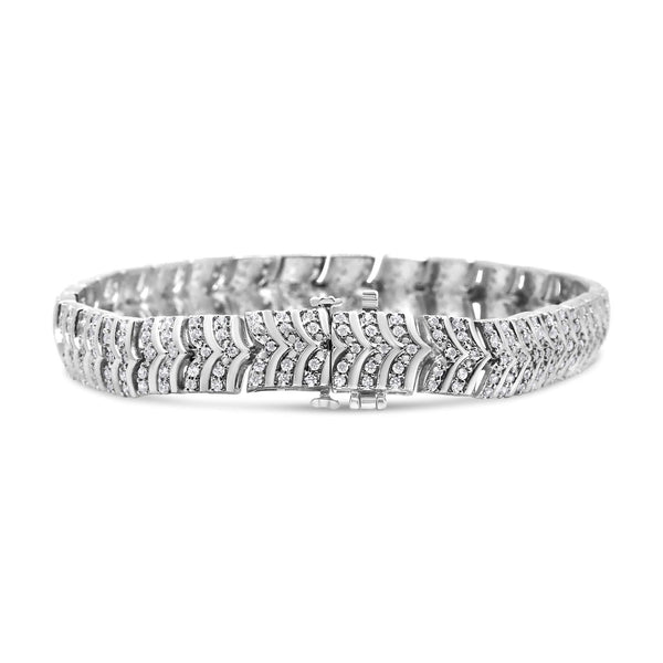.925 Sterling Silver 3.00 Cttw Diamond Chevron Link Bracelet (I2-I3 Clarity, I-J Color) - Size 7.25