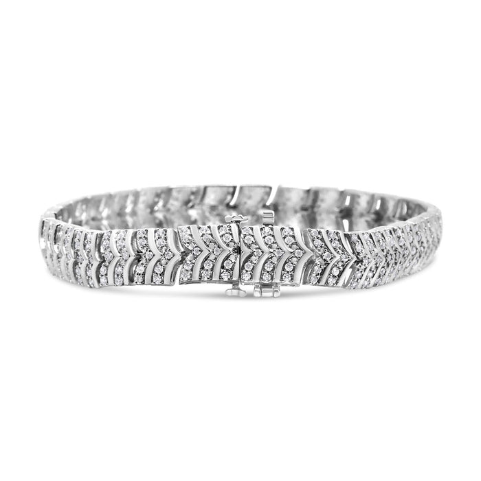 .925 Sterling Silver 3.00 Cttw Diamond Chevron Link Bracelet (I2-I3 Clarity, I-J Color) - Size 7.25