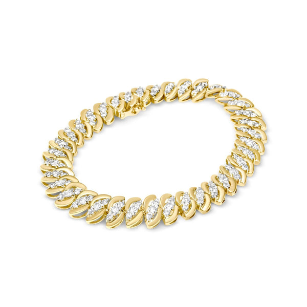 10K Yellow Gold 5.0 Cttw Diamond Double Row S-Link Cuban Bracelet (J-K Color, I2-I3 Clarity) - 7.25