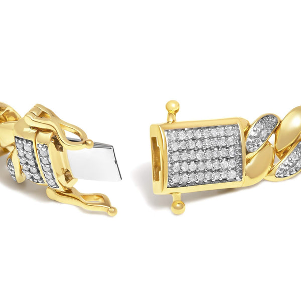 14K Yellow Gold Plated .925 Sterling Silver 3/8 Cttw Diamond Cuban Bracelet (I-J Color, I3 Clarity) - 7.25