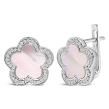 14K White Gold Mother of Pearl and 1/5 Cttw Diamond Halo Star Stud Earrings-1