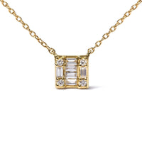 10K Yellow Gold 1/10 Cttw Round and Baguette Diamond Mosaic Composite Square 18
