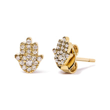 10K Yellow Gold Diamond Accented Hamsa Stud Earrings (H-I Color, I1-I2 Clarity)-1
