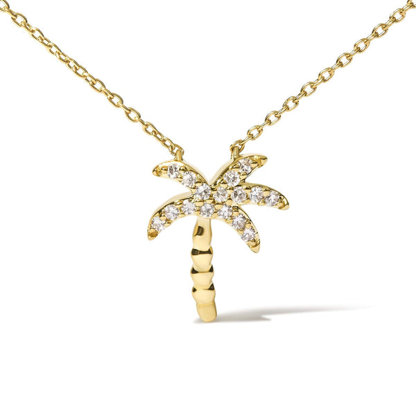 10K Yellow Gold 1/10 Cttw Round Diamond Palm Tree 18
