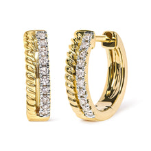 10K Yellow Gold 1/10 Cttw Diamond and Rope Twist Huggy Hoop Earrings (H-I Color, I1-I2 Clarity)-1