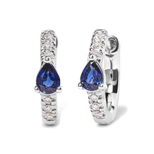 10K White Gold Pear Shaped Blue Sapphire and 1/10 Cttw Diamond Huggy Hoop Earrings (H-I Color, I1-I2 Clarity)-1