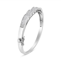 14K White Gold 3 1/3 Cttw Invisible Set Princess-Cut Diamond Wave Bangle Bracelet (H-I Color, SI1-SI2 Clarity) - Size 7