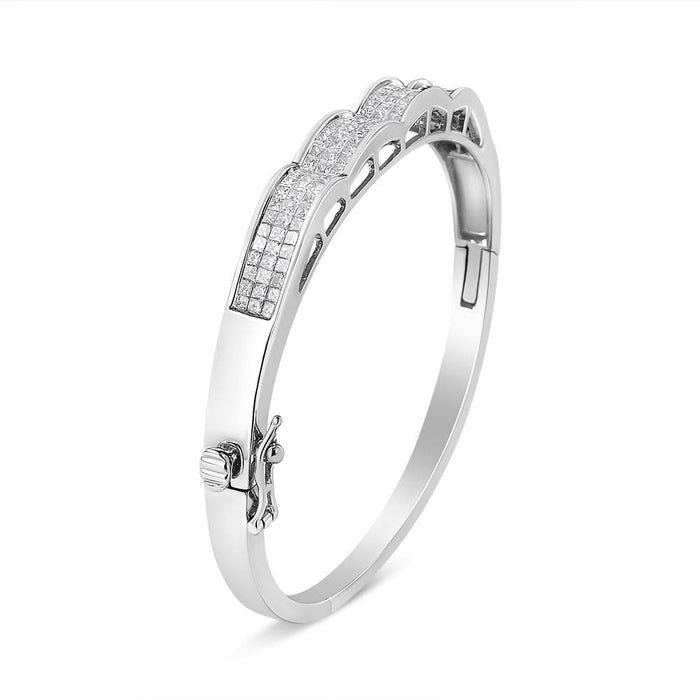 14K White Gold 3 1/3 Cttw Invisible Set Princess-Cut Diamond Wave Bangle Bracelet (H-I Color, SI1-SI2 Clarity) - Size 7