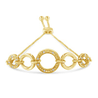 10K Yellow Gold over .925 Sterling Silver Diamond Accented Graduated Infinity Open Circle 6”-9” Adjustable Bolo Bracelet (H-I Color, I2-I3 Clarity)