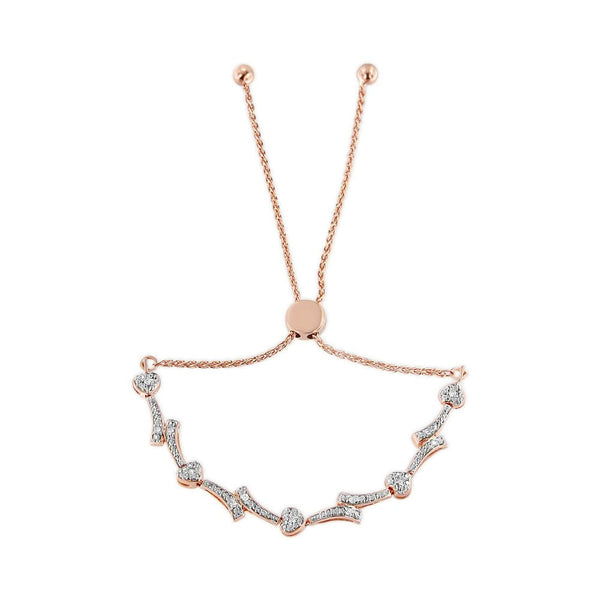 .925 Sterling Silver Diamond Accent Heart and Wave Link Bolo Bracelet (I-J Color, I2-I3 Clarity) - 6