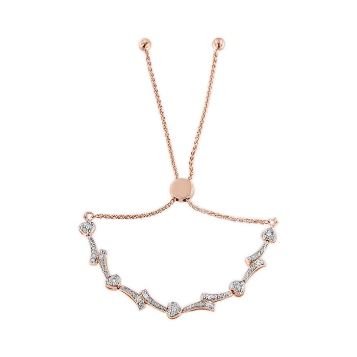 .925 Sterling Silver Diamond Accent Heart and Wave Link Bolo Bracelet (I-J Color, I2-I3 Clarity) - 6