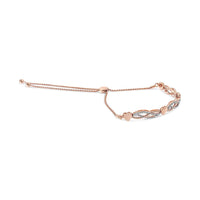 14K Rose Gold Plated .925 Sterling Silver Cttw Diamond Accent Layered Infinity Link and Heart Adjustable 4”-10” Adjustable Bolo Bracelet (I-J Color, I3 Clarity)
