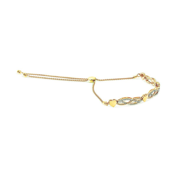 14K Yellow Gold Plated .925 Sterling Silver 1/10 Cttw Diamond Wave and Hearts Bolo Bracelet (I-J Color, I2-I3 Clarity) - 4