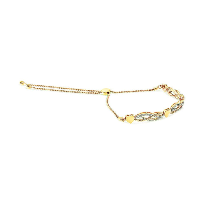 14K Yellow Gold Plated .925 Sterling Silver 1/10 Cttw Diamond Wave and Hearts Bolo Bracelet (I-J Color, I2-I3 Clarity) - 4