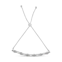 .925 Sterling Silver Diamond Accent Alternating Marquise Shape and Heart Links Bolo Bracelet (I-J Color, I3 Clarity) - Adjustable 6