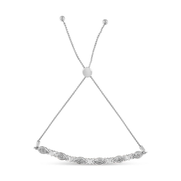 .925 Sterling Silver Diamond Accent Alternating Marquise Shape and Heart Links Bolo Bracelet (I-J Color, I3 Clarity) - Adjustable 6