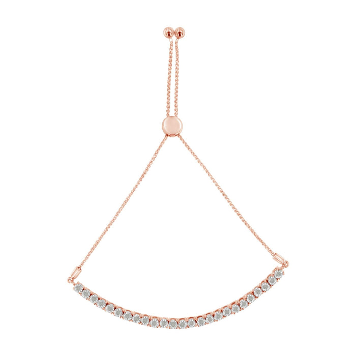 .925 Sterling Silver 1/4 Cttw Miracle-Set Diamond 4”-10” Adjustable Bolo Tennis Bracelet (I-J Color, I3 Clarity)