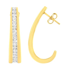 10K Yellow Gold 1 cttw Channel Set Diamond J-Hoop Earrings (H-I Clarity, I1-I2 Color)-1