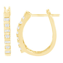 10K Yellow Gold Round and Baguette Cut Diamond Oblong Hinged Leverback Hoop Earrings (¼ Cttw, I-J Color, I2-I3 Clarity)-1