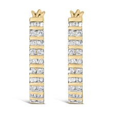 10K White Gold 1.0 Cttw Alternating  Diamond "U" Hoop Earrings (I-J Color, I2-I3 Clarity)-3