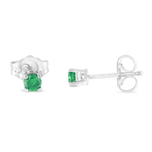 .925 Sterling Silver 1/4 Cttw Round Brilliant-Cut Green Diamond Classic 4-Prong Stud Earrings (Fancy Color-Enhanced, I2-I3 Clarity)-1