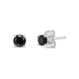 .925 Sterling Silver Black Diamond Solitaire Stud Earrings (Black Color, I2-I3 Clarity)-3 thumbnail 4