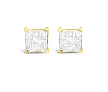 10K Yellow Gold Princess-cut Composite 18-stone Diamond Earrings (0.25 CTTW, J-K color, I2-I3 clarity)-1