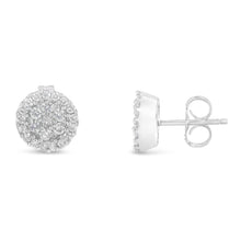 14K White Gold 1/2 Cttw Brilliant-Cut Diamond Halo-Style Cluster Round Button Stud Earrings (H-I Color, I1-I2 Clarity)-1