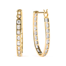 10K Yellow Gold 1.00 Cttw Round and Baguette-Cut Diamond U-Hoop Earrings (H-I Color, SI2-I1 Clarity)-1