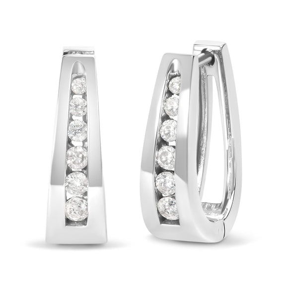 14K Gold 1/4 Cttw Channel-Set Brilliant Round-Cut Diamond Hoop Earrings (H-I Color, I1-I2 Clarity)