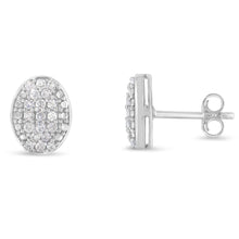 Sterling Silver Round Diamond Oval Cluster Earrings (1/2 cttw, I-J Color, I2-I3 Clarity)-1
