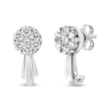 14K Gold 3/4 Cttw Diamond Floral Cluster Drop and Dangle Stud Earrings (H-I Color, I1-I2 Clarity)-2
