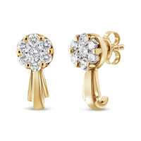 14K Gold 3/4 Cttw Diamond Floral Cluster Drop and Dangle Stud Earrings (H-I Color, I1-I2 Clarity)