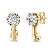 14K Gold 3/4 Cttw Diamond Floral Cluster Drop and Dangle Stud Earrings (H-I Color, I1-I2 Clarity)-3