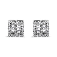 14K White Gold 1 cttw Round and Baguette Diamond Stud Earrings (H-I, SI1-SI2)