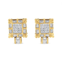 14K Yellow Gold 7/8 Cttw Princess and Baguette-Cut Diamond Square Framed Huggie Hoop Omega Earrings (H-I Color, SI1-SI2 Clarity)