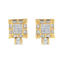 14K Yellow Gold 7/8 Cttw Princess and Baguette-Cut Diamond Square Framed Huggie Hoop Omega Earrings (H-I Color, SI1-SI2 Clarity)-1