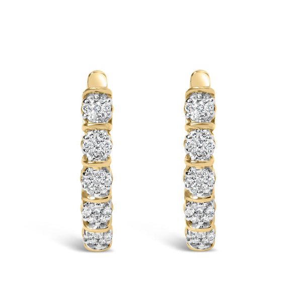 14k Yellow Gold 1/2 Cttw Diamond Cluster Hoop Earrings (H-I Color, SI2-I1 Clarity)
