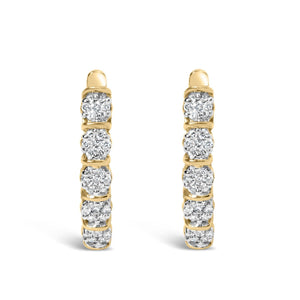 14k Yellow Gold 1/2 Cttw Diamond Cluster Hoop Earrings (H-I Color, SI2-I1 Clarity)-1