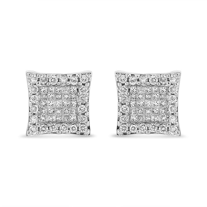 14K White Gold 1.00 Cttw Princess And Round-Cut Diamond Square Stud Earrings (G-H Color, SI1-SI2 Clarity)