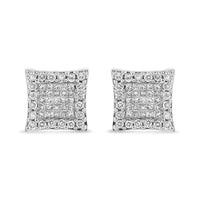 18K White Gold 1.00 Cttw Round and Princess-Cut Diamond Halo Square Stud Earring (G-H Color, SI1-SI2 Clarity)