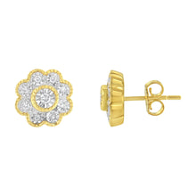 14K Yellow Gold Plated .925 Sterling Silver 1/6 Cttw Miracle-Plate Set Diamond Floral Stud Earrings (I-J Color, I2-I3 Clarity)-1
